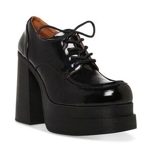 Madden Girl Drummen Black Patent Platform Oxford Block Heels Womens 8.5 DRUM01S1